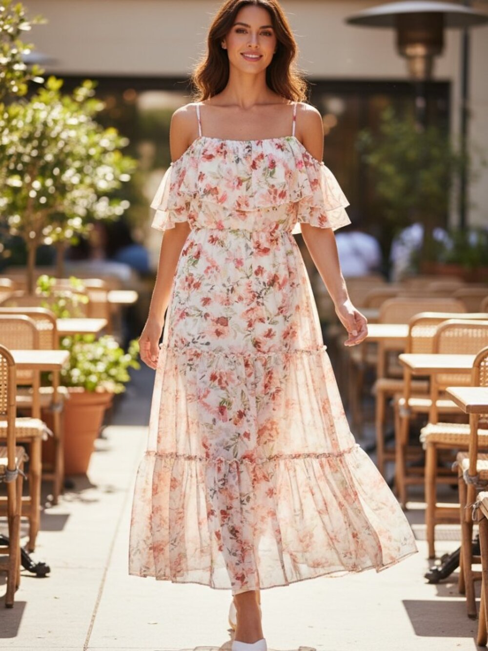 BB Dakota Floral Maxi Dress L Adjustable Boho